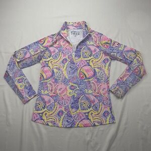 IBKUL Sun Shirt Women XS Pink Mosaic Paisley UPF 50+ IceFil‎ Quarter Zip w/Logo
